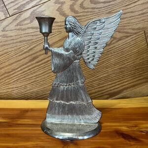 Vintage 1994 International Silver Co Silver Plated Angel W Taper Candle Holder